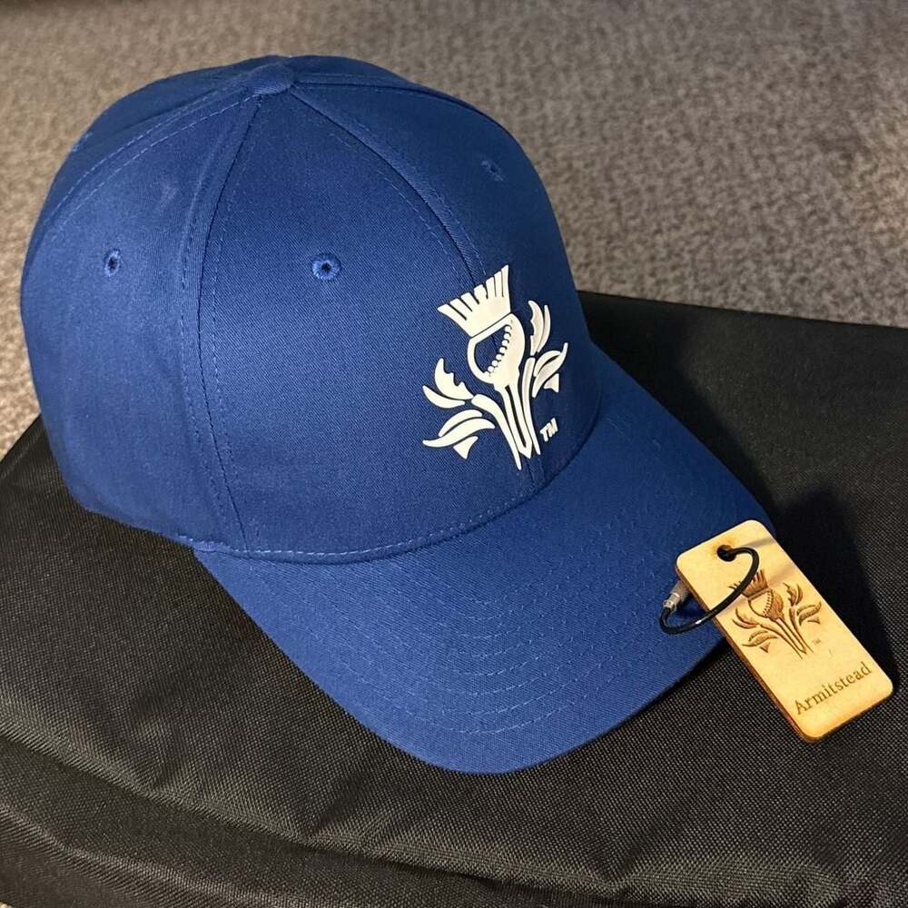 Armitstead Royal Blue Heat Transferred Vinyl Thistle Scottish Heritage Golf Hat